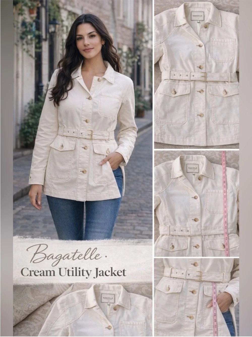 Bagatelle Belted Utility Jacket Cream Neutral Fall Coat - Picture 2 of 15